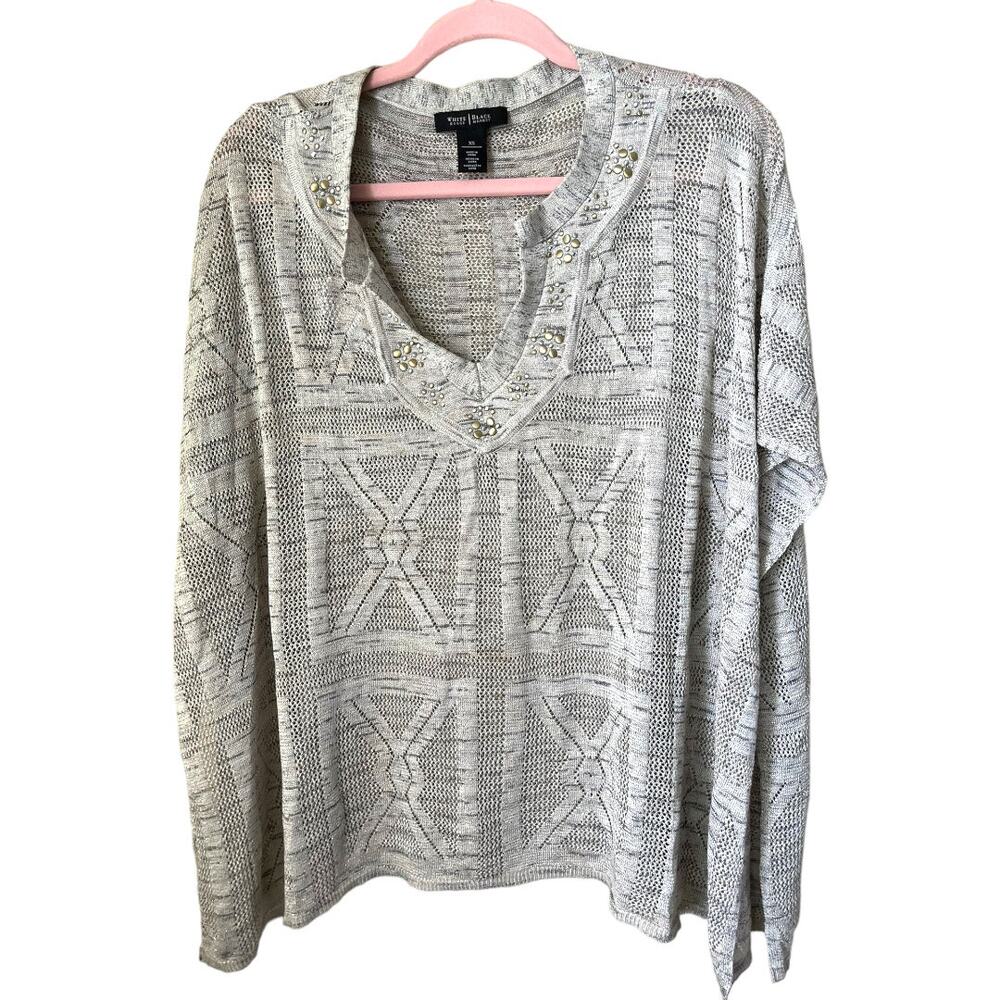 WHBM gold silver sheer crochet knit short sleeve poncho sweater XS